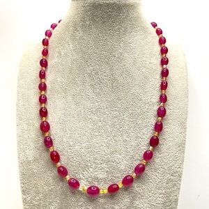 Artisan Handmade Red Gemstone Czech Glass Beaded Necklace Statement Elegant Boho